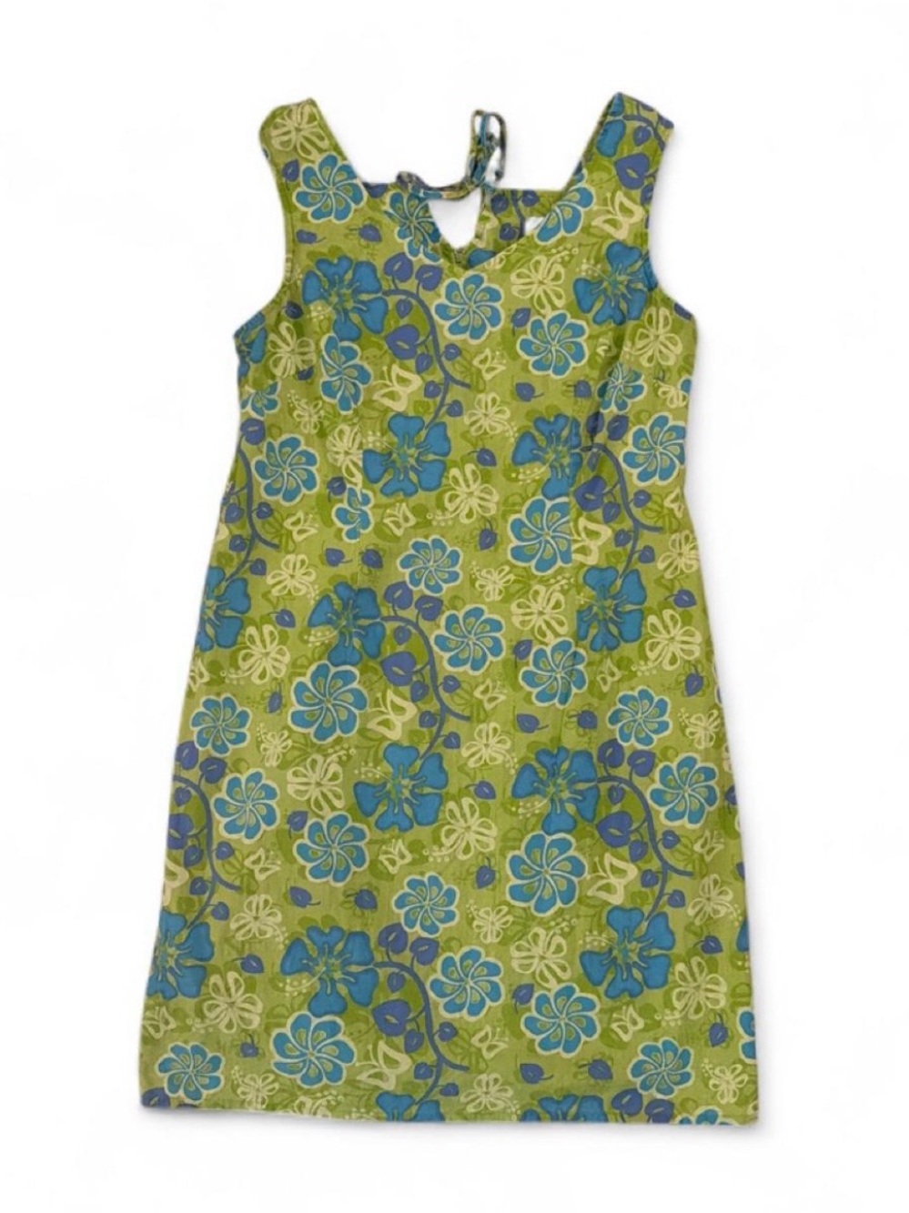 Bay Studio Green Floral Tie-Back Midi Dress with Blue Blossoms
